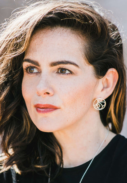 South William Sterling Silver Filigree Button Earrings on model