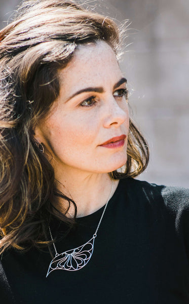 South William Sterling Silver Filigree Asymmetrical Necklace on model