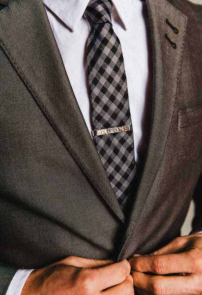 Tully Sterling Silver Tie Bar on model